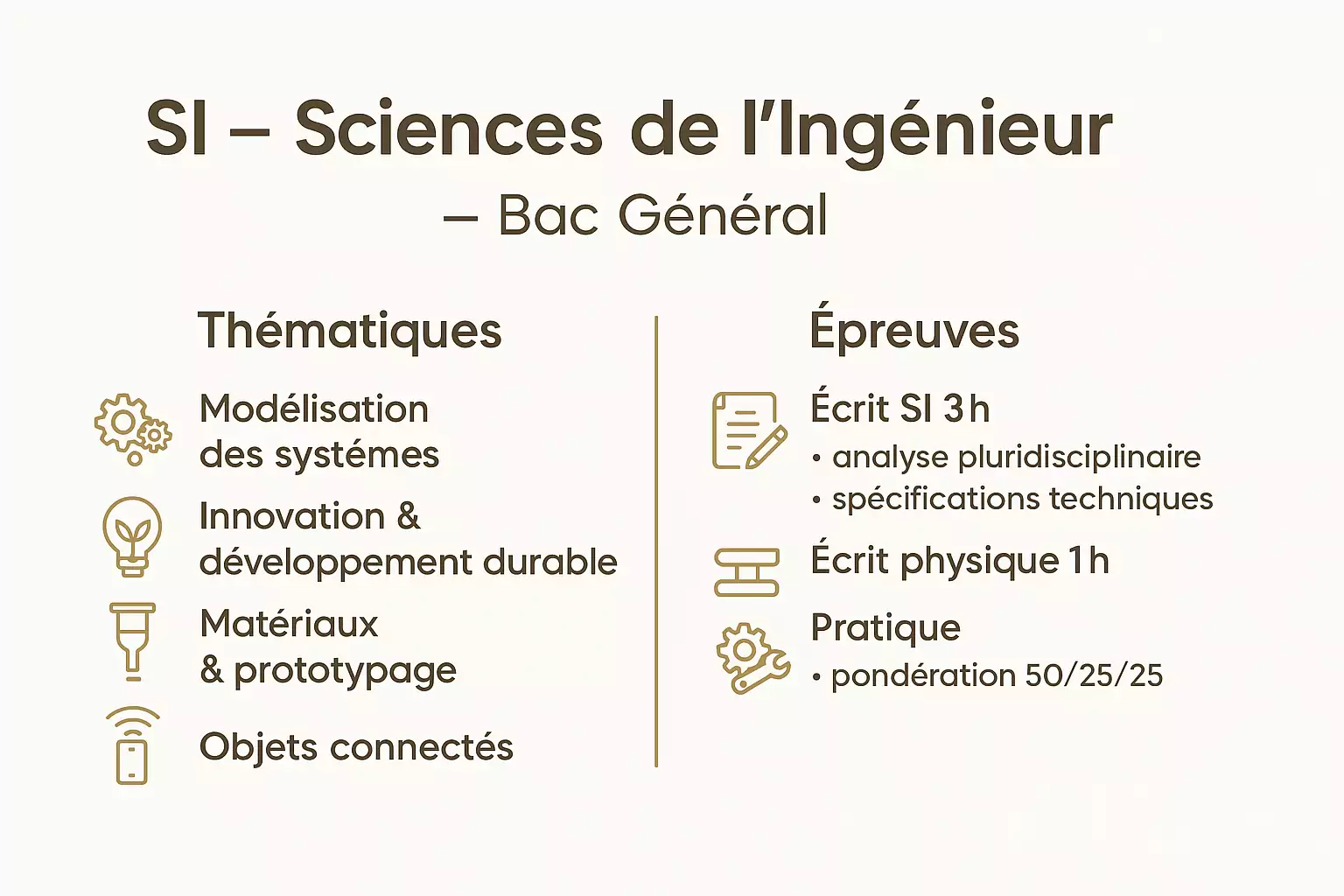 SI Sciences de l'ingénieur sujets corrigés bac annales programme attendus de l'épreuve